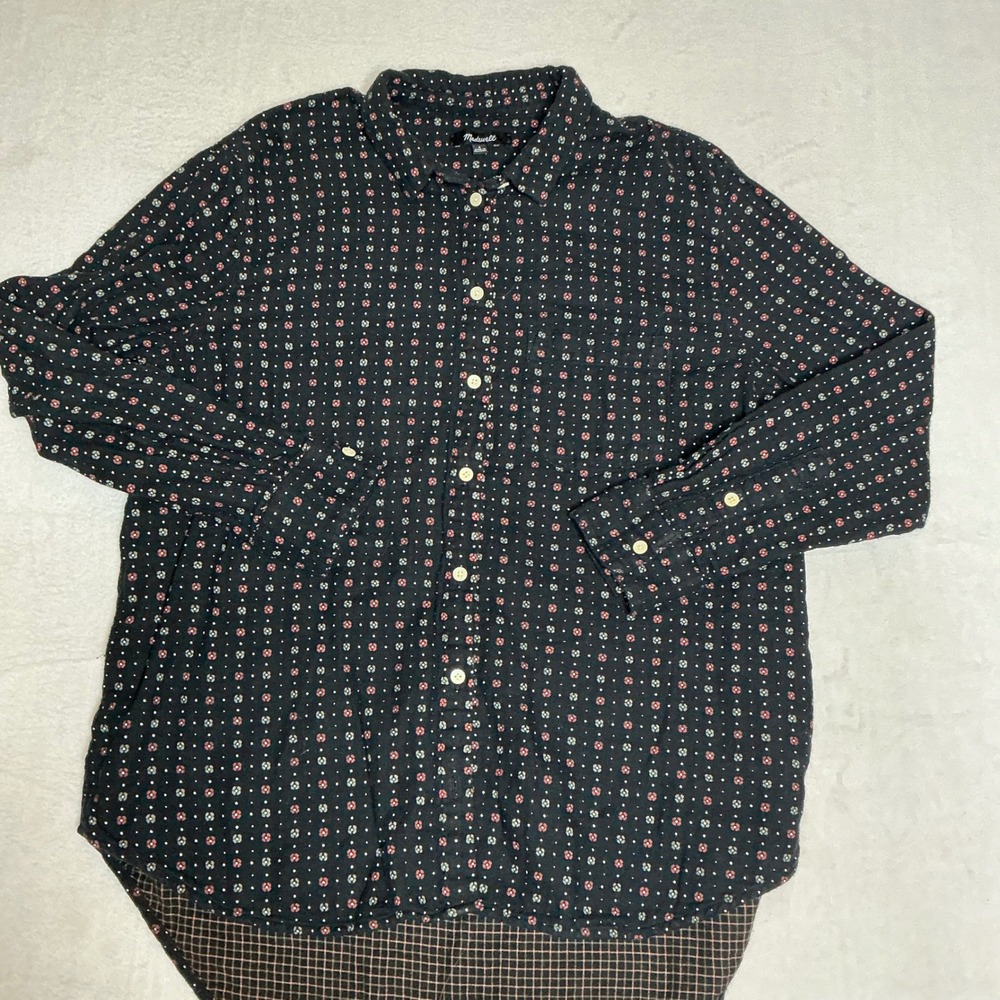 Madewell Women's Black Floral Print Button Down Long Sleeve Shirt Sizeโ M
